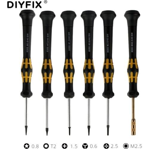 DIYFIX 6Pcs Magnetic Screwdriver Kit Cross Hex Pentalobe Y-Tip T2 for iPhone X 8 7 Plus Opening Repair Tools Set DIY Hand Tools