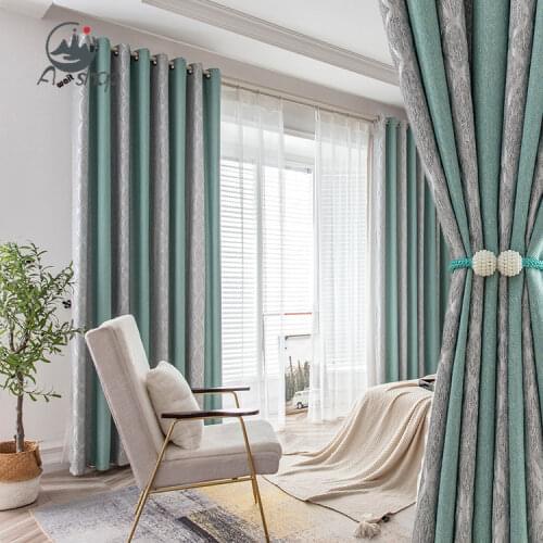 AS Nordic Yarn-dyed Jacquard Seamless Stitching Mute Shading Insulation Customization Curtains for Living Dining Room Bedroom