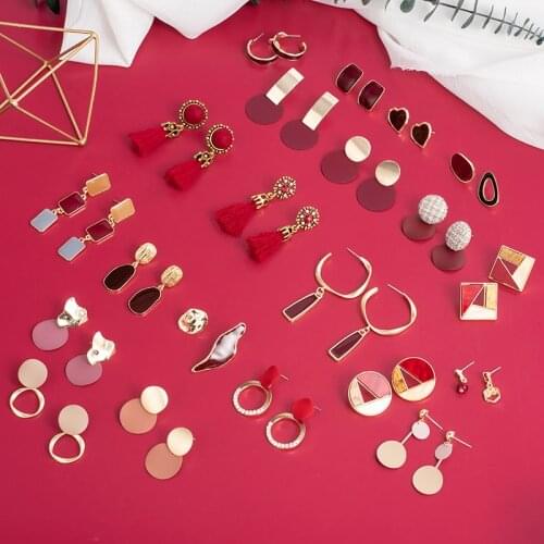 New Korean Acrylic Red Drop Earrings For Women Fashion Vintage Geometric Asymmetric Dangle Earrings 2020 kolczyki Female Jewelry