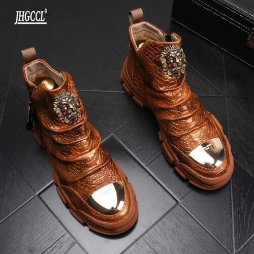 New mens leather boots tide mens fashion cowboy leisure short boots men thick sole inside heighten fashion motorcycle boots P4