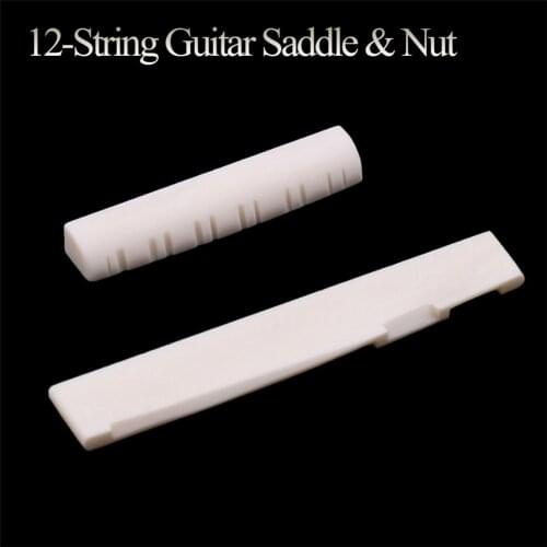 Ohello 12 Strings Acoustic Guitar Bone Bridge Saddle Nut for Folk guitar 49mm / 76mm Guitarra Replacement Parts Bone Slotted Nut
