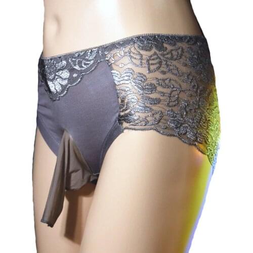 Plus Size Sexy Men Panties High Quality Sheer Lace Seamless Penis Sheath Cock Pouch Briefs Sissy Erotic Underwear