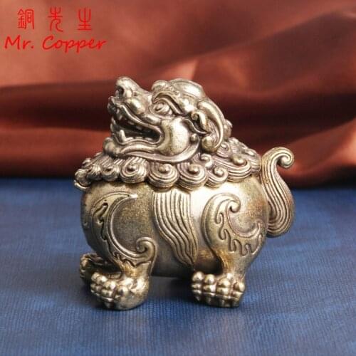 Retro Copper Big Lion Figurines Miniatures Beast Incense Holder Burner Sandalwood Censer Home Office Decors Decorations Crafts