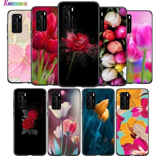 Silicone Case Rose flower tulip lily For Huawei P8 P9 P10 P20 P30 Pro Lite 2019 mini P40 Lite 5G E Pro Plus Phone Case
