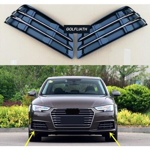 Replacement chrome stripe fog light grill front bumper side grille Black high configration for Audi A4 B9 2017-2018
