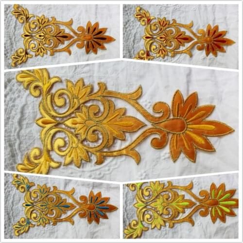 Mix All Colors Gold Embroidered Flower Patches Fabric Applique Iron On Trims 26*15.5cm
