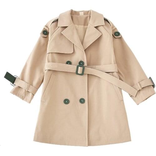 Toddler girl trench jacket fashion lady style belt solid trench jacket for 3-12years girls child kids long jacket clothes