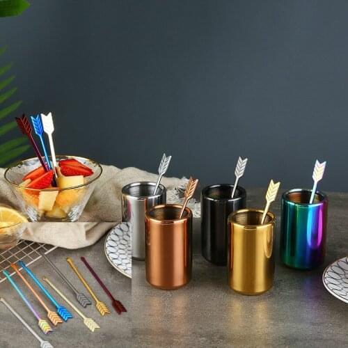 304 Stainless Steel Gold Plated Fruit Fork Creative Bow and Arrow Fruit Stick Coffee Honey Stirre