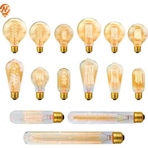 Retro Edison Light Bulb E27 220V 40W A19 A60 T10 T45 T185 ST64 G80 G95 Filament Vintage Ampoule Incandescent Bulb Edison Lamp