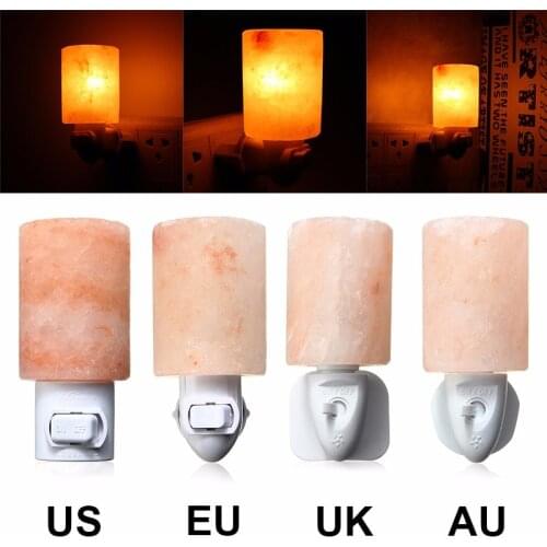 Rotatable Mini Himalayan Salt Night Light Cylinder Shape Wall Lamp Bedside Bedroom Home Decor Novelty Lighting US EU UK AU Plug