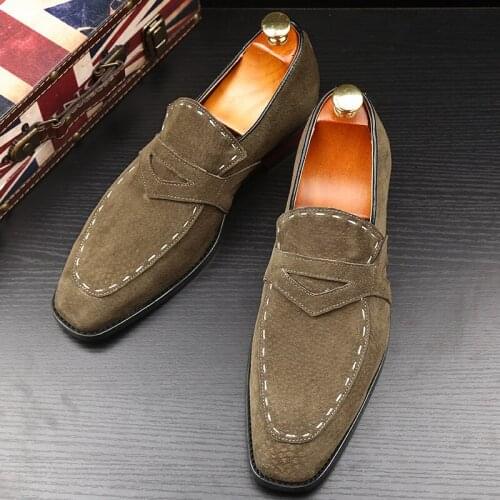 Suede Loafers Men Fashion Frosted Scrub Pointed Large Size Casual Flats Mens Dress Shoes Slip on Casual Footwear