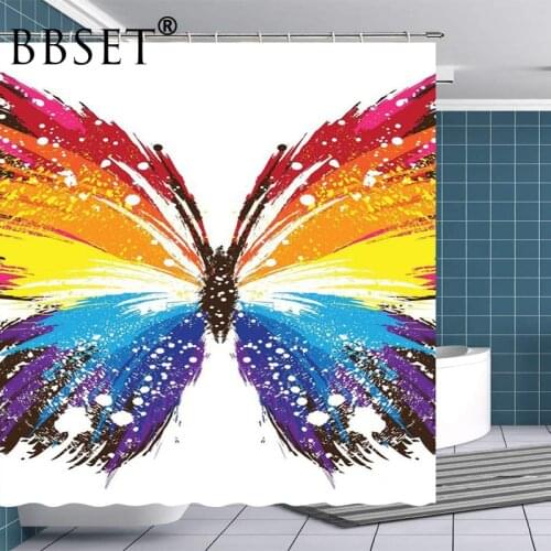 Butterfly Shower Curtain Hand-painted Color Big Butterfly Pattern Waterproof Multi-size Douchegordijn Bathroom Decor with Hooks