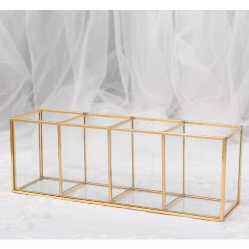 Gold Glass Makeup Brush Organizer Box Pencil Lipstick Holder Stand Cosmetic Storage Box Makeup Tools Organizer Case 26x7x9cm