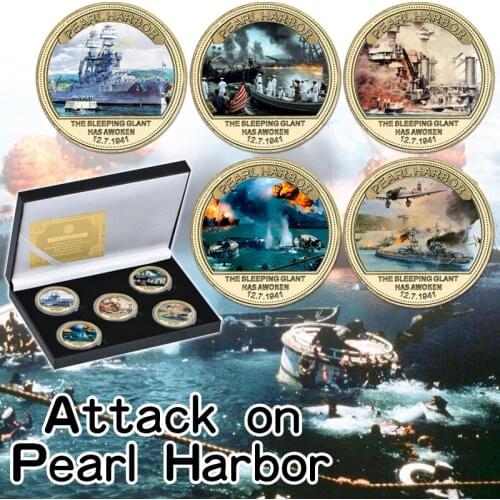 World War II Attack on Pearl Harbor Gold Commemorative Coins Set US Military Challenge Coin Army Souvenir Gifts for Veterans