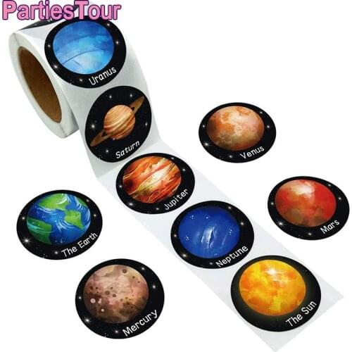 100pcs/roll Outer Space Planet Stickers Bags Mercury Mars Earth Planets Sealing Sticker For Space Birthday Party Supplies