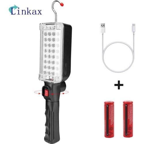34 SMD LED Work Flashlights 360°Rotation Car Repair Working Lamp 18650 Powered Torch Magnet Hook Tent Camping Lantern