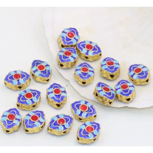 5pcs wholesale price 11*14mm gold-color cloisonne assorted oval shape enamel spacer accessories beads jewelry findings B2505