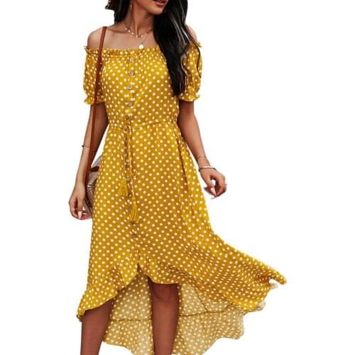 50% Hot Sales!!! Outdoor Women Dot Print Waist Belt Slim Short Sleeve Ruffled Hem Summer Dress