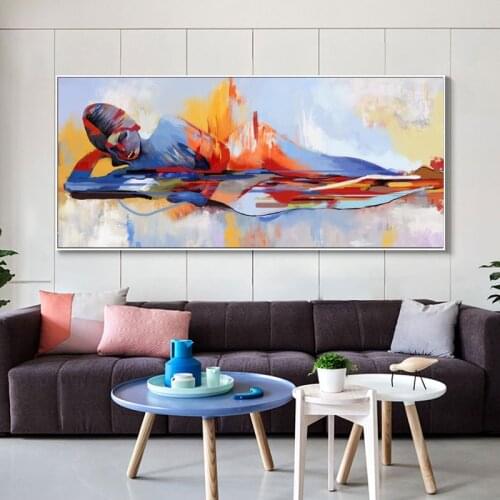 Abstract Canvas Painting Wall Art Posters And Prints Wall Canvas Art Colorful Sleeping women Picture for Living Room Home Decor