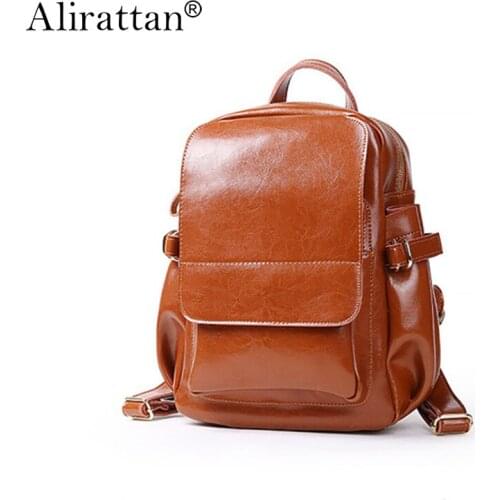 Alirattan 2021 Women Genuine Leather Backpack Bag High Quality Large Capacity Cowhide Female Trendy Shopping Travel Vacation Bag