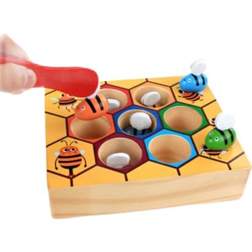 Wooden Montessori Color Cognitive Clip Bee Toy Honeycomb Game Children Leaning Educational Toys For Baby Fine Motor Training