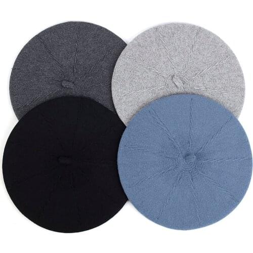 Charm Wood French Style Elegant Knitted Solid Color Winter Warm Women Beret Lovely Female Bonnet Soft Vintage Girl Ladies Cap