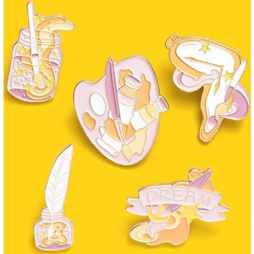 Dream Artist Enamel Pins Custom Brush Palette Paint Clock Badges for Shirt Coat Lapel Pin Brooches Jewelry Gifts for the painter