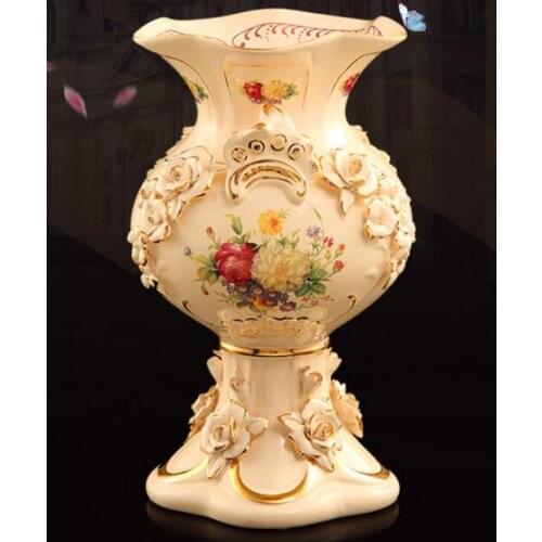 European Ceramic Vase Arrangement Living Room Flower Arrangement Decoration Large-sized Flower Vase Landing Dry Luxury