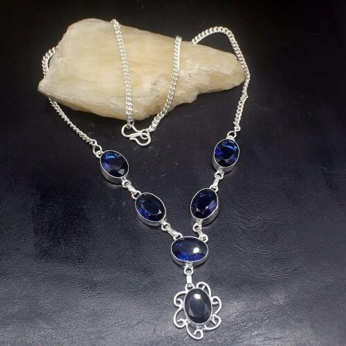 Hermosa Jewelry Amazing Ocean BlueTopaz Silver Color Women Ladies Gifts Pendant Necklace Chain 43cm 20213473