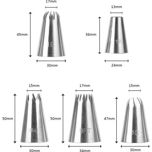 NICEYARD Cookie Tools Pastry Nozzles Five Pieces Stainless Steel Cake Decoration Baking Tools