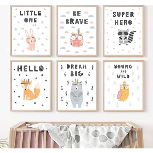 Cute Animal Lettering Nursery Poster Scandinavian Style Wall Art Prints Canvas Painting Modern Picture Kids Room Decoration