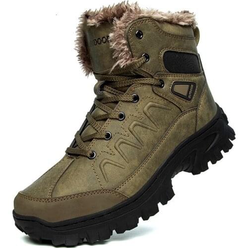 2020 Winter With Fur Men Boots Anti-Slippery Outdoor Boots for Mens High Quality Trekking Men Shoes Rubber Hunting Boots Men