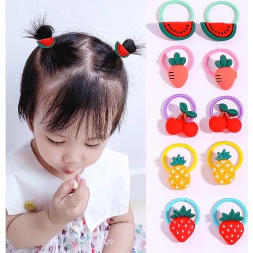 Children Colorful 10pcs Rubber Band Set Cartoon Flower Fruit Hair Scrunchies Princess Cute Ponytail Holder Baby Small Head Rope
