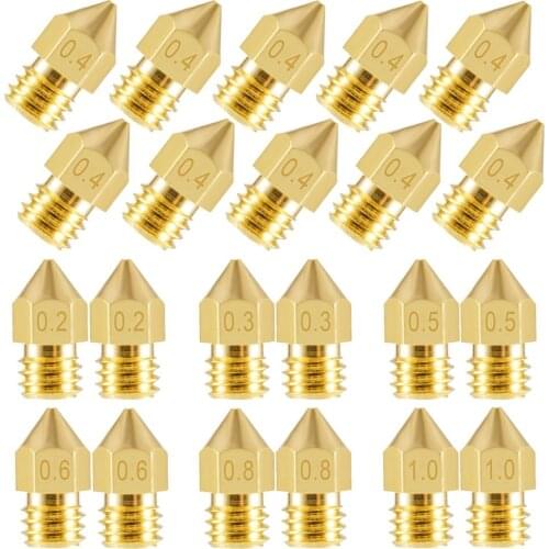 22Pcs 3D Printer Nozzles MK8 Nozzle 0.2mm, 0.3mm, 0.4mm, 0.5mm, 0.6mm, 0.8mm, 1.0mm Extruder Print Head for 3D Printer