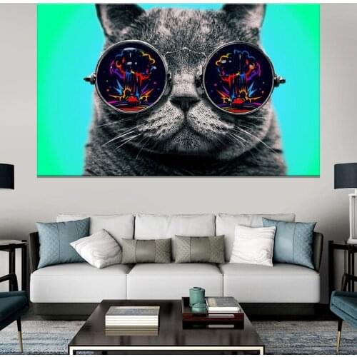 Funny Cat Wearing Glasses Canvas Paintings Animal Wall Posters And Prints Art Wall Pictures for Living Room Decoration Cuadros