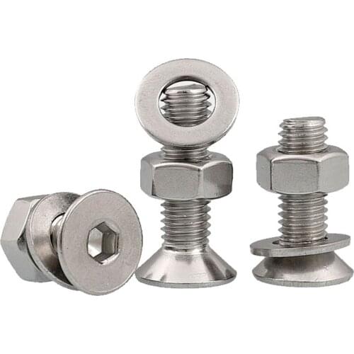Stainless steel countersunk flat head socket screw and nut set large full m3 / M4 / M5 / M6