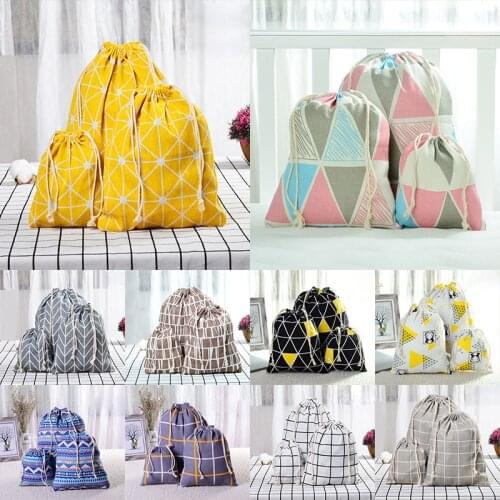 1pcs Yellow Pink Geometric Drawstring Cotton Linen Storage Bag Gift Candy Tea Jewelry Organizer Cosmetic Coins keys Bags 49276