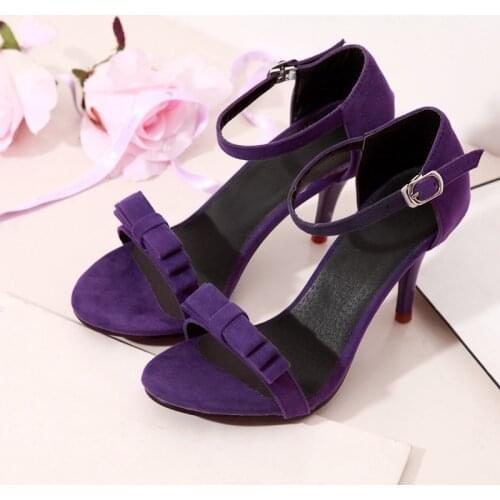 Women High Heel Sandals Stiletto Heels Summer Shoes Ankle Strap Womens Sandals Purple Green Bow Wedding Party Lady Footwear 33