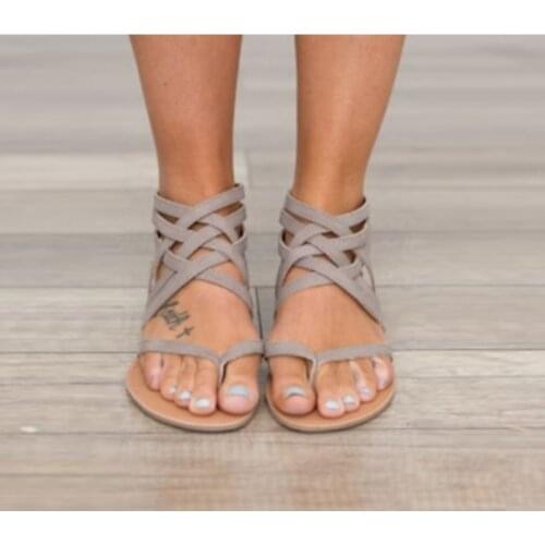 Women Summer Zipper Sandalias Fashion Rome Style Casual Shoes Ladies Cross Tied Band Flat Sandals Plus Size 34-43 Gladiator Zip