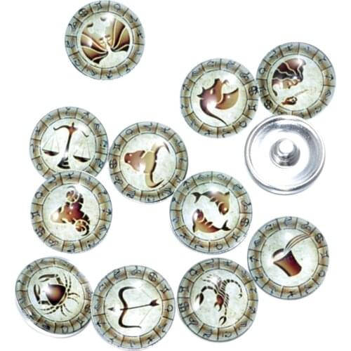 Fityle 12 Pieces Vintage Zodiac Sign Press Snappers Garment Accessory Snap Button Bracelets Fastener Gifts DIY