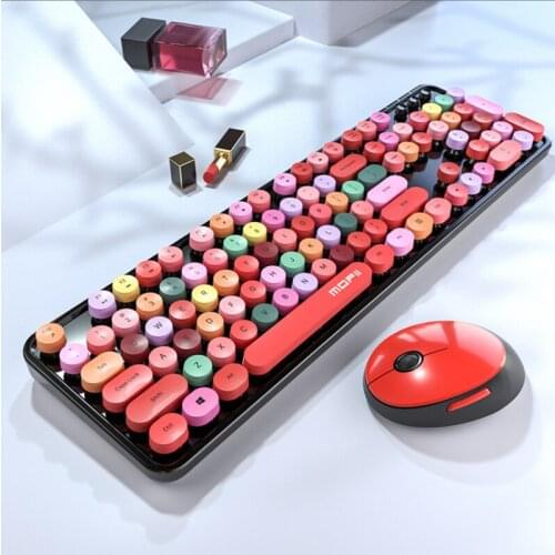 Gelatinosa conjunto de teclado sem fio, 2.4g, colorida, pente para mouse e teclado, para laptop, notebook, pc, presente, meninas