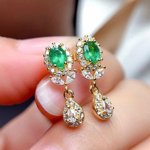 Vintage Small Green Agate Crystal Emerald Diamonds Gemstones Stud Drop Earrings for Women 18k Gold Color Trendy Fine Jewelry New