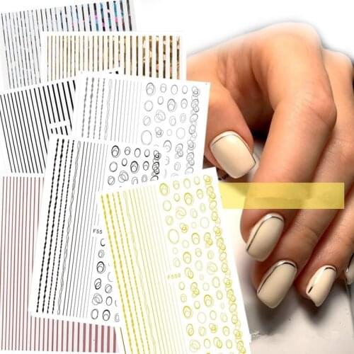 Gold 3D Nail Sticker Lines Strip E Geometric Heart Self Adhesive Nail Art Transfer Stickers Decors 11.5 * 6cm