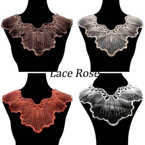 1pc Polyester Lace Collar Patches Embroidery Diy Lace Applique for Clothing Wedding Dress Lace Neckline Sewing Supplies Crafts