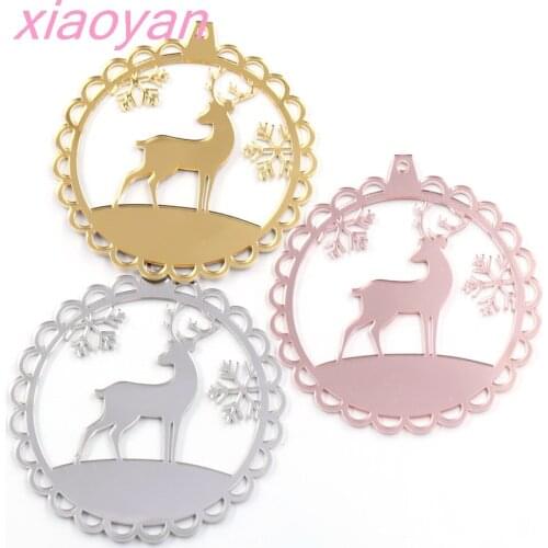 1pcs )101mm Christmas Ornaments Holiday Tree Decorations Christmas Dear Family Gifts Gold Mirror Acrylic Tags