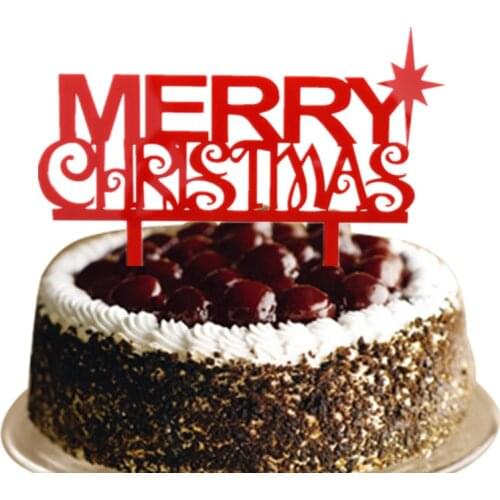 1pc Merry Christmas Cake Flag Topper Red Color Acrylic Christmas Cake Flags For Xmas Party New Years Cake Baking Decor