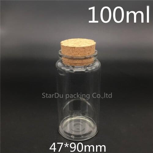 100ml Clear Glass Bottle with Cork, cork jar 100cc Sample Vials, Glass Cork Bottle 10pcs/lot