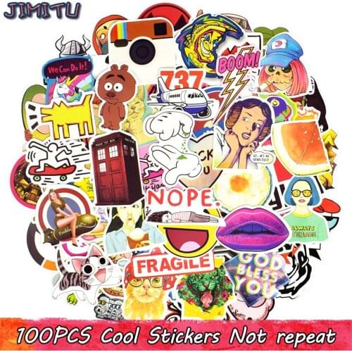 100 PCS Cartoon Stickers Cool Funny Cute Sticker Waterproof DIY Laptop Skateboard Car Motorcycle Luggage Bike Guitar Toys Decor
