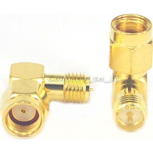 2 Pieces RP-SMA SMA connector RP SMA Plug male pin to RP SMA Jack female pin Right angle RF coaxial adpaters