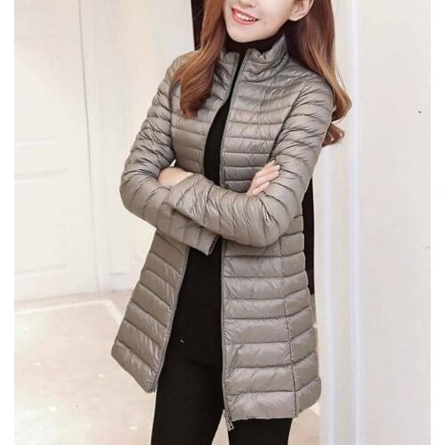 2021 Winter Woman Padded Long Jacket White Duck Down Women Overcoat Slim Solid Color Solid Jackets Coat Parkas Warm Y10